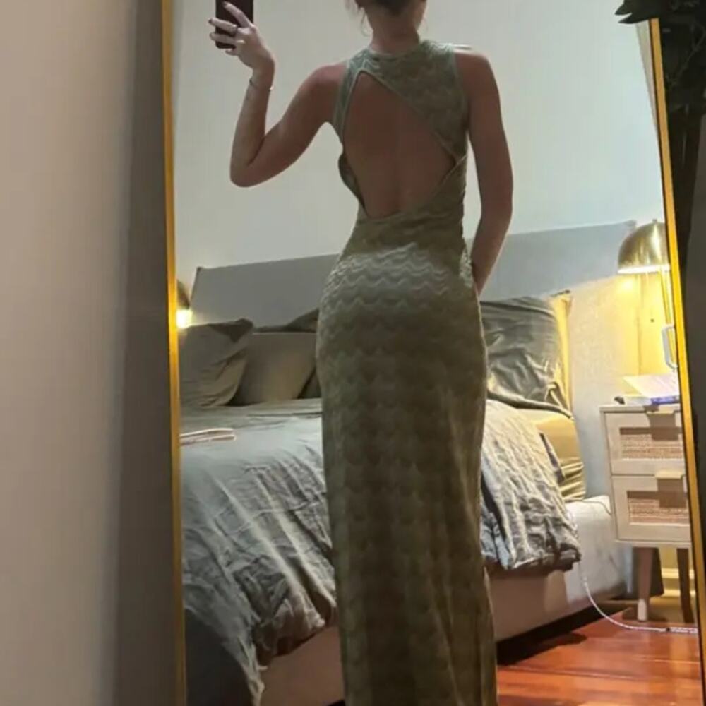Devon Windsor Green Zigzag Knit Maxi Dress SMALL Tank Vacation Designer $345 - Picture 4 of 14